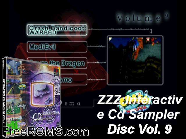 Interactive CD Sampler Demo Pack Vol. 09 PSX game showing 3D box cover and gameplay screenshot