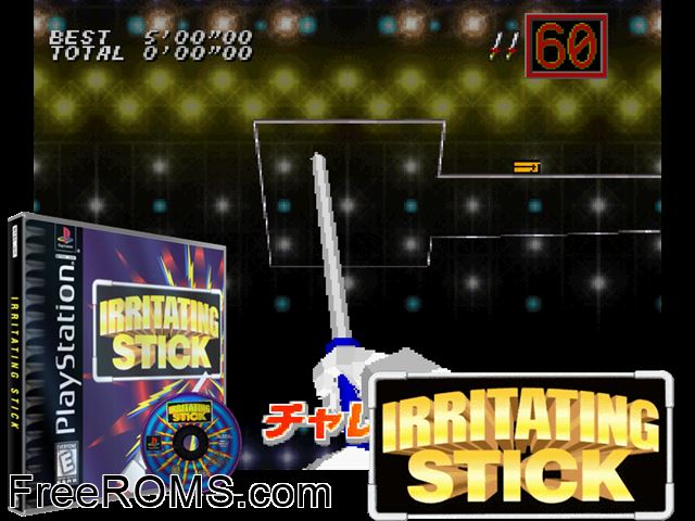 Irritating Stick PSX game showing 3D box cover and gameplay screenshot