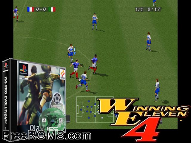 ISS Pro Evolution PSX game showing 3D box cover and gameplay screenshot