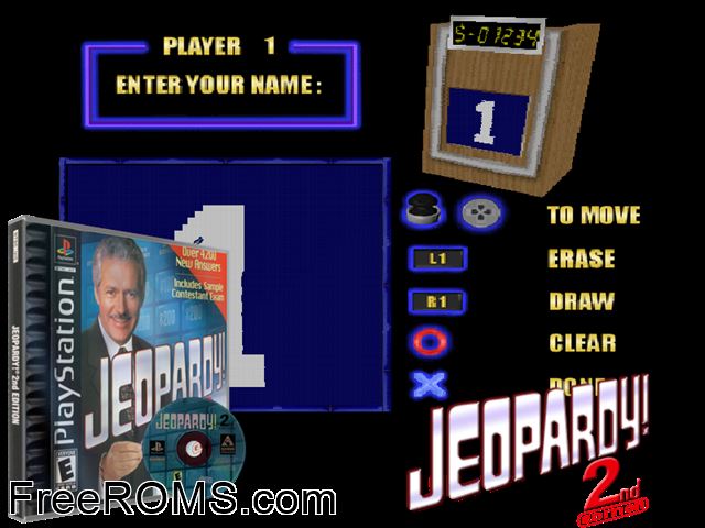 Jeopardy! - 2nd Edition PSX game showing 3D box cover and gameplay screenshot