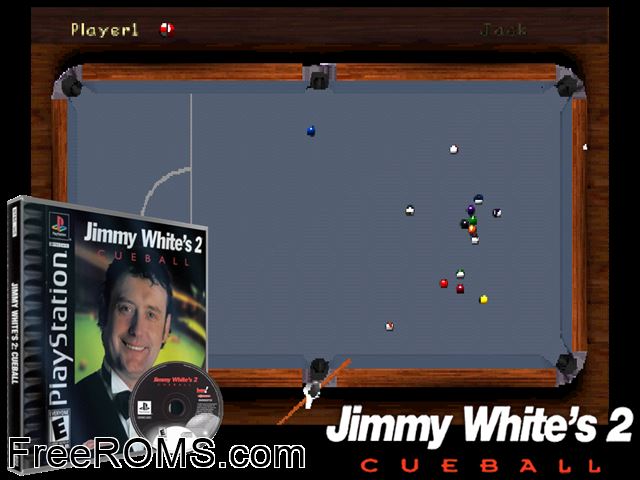 Jimmy Whites 2 - Cueball PSX game showing 3D box cover and gameplay screenshot