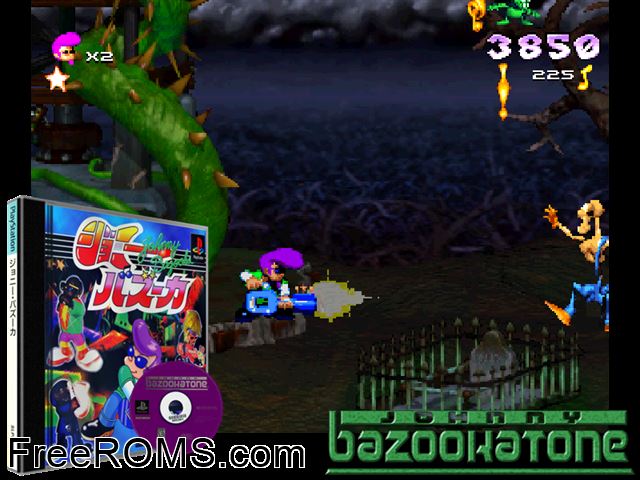 Johnny Bazookatone PSX game showing 3D box cover and gameplay screenshot