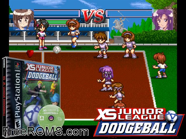 Junior League Dodgeball PSX game showing 3D box cover and gameplay screenshot