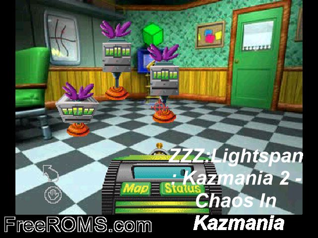 Kazmania 2 - Chaos In Kazmania PSX game showing 3D box cover and gameplay screenshot