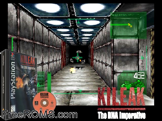 Kileak - The DNA Imperative PSX game showing 3D box cover and gameplay screenshot