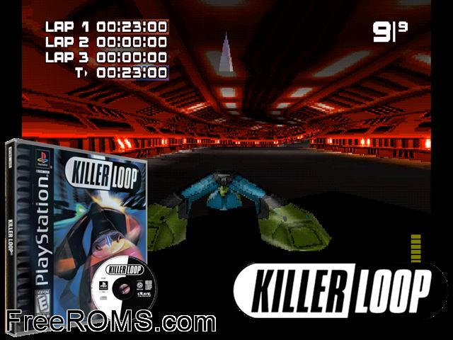 Killer Loop PSX game showing 3D box cover and gameplay screenshot