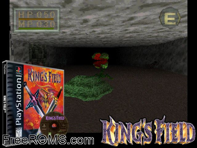 Kings Field PSX game showing 3D box cover and gameplay screenshot