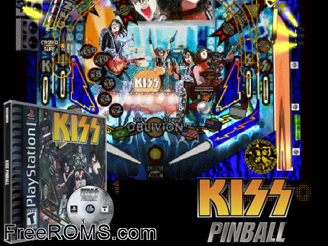 KISS Pinball PSX game showing 3D box cover and gameplay screenshot