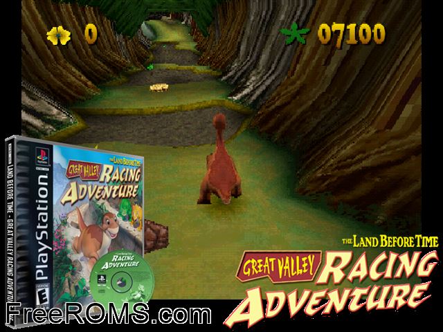 Land Before Time, The - Great Valley Racing Adventure PSX game showing 3D box cover and gameplay screenshot