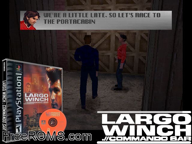 Largo Winch - Commando Sar PSX game showing 3D box cover and gameplay screenshot