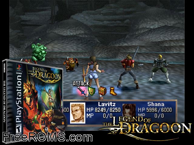 Legend Of Dragoon, The (Disc 1) PSX game showing 3D box cover and gameplay screenshot