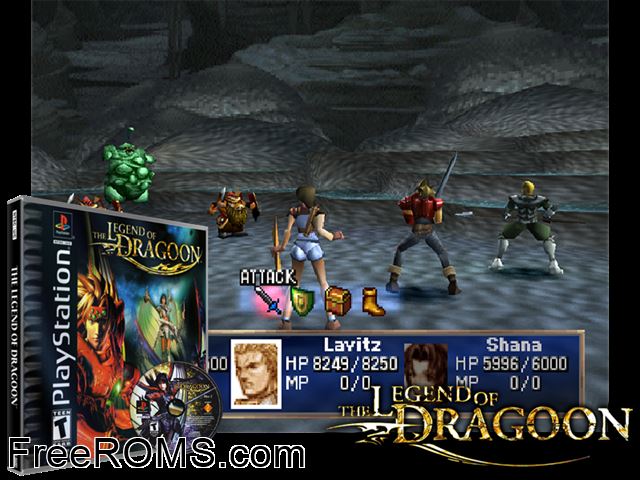 Legend Of Dragoon, The (Disc 2) PSX game showing 3D box cover and gameplay screenshot