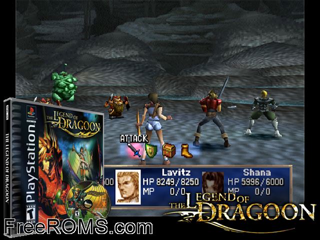 Legend Of Dragoon, The (Disc 4) PSX game showing 3D box cover and gameplay screenshot