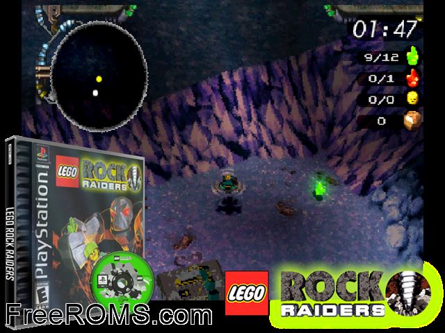 Lego - Rock Raiders PSX game showing 3D box cover and gameplay screenshot