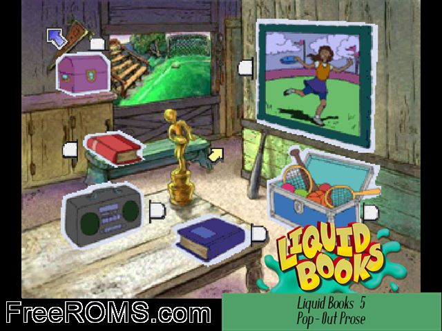 Liquid Books Adventure 5 - Pop-out Prose PSX game showing 3D box cover and gameplay screenshot