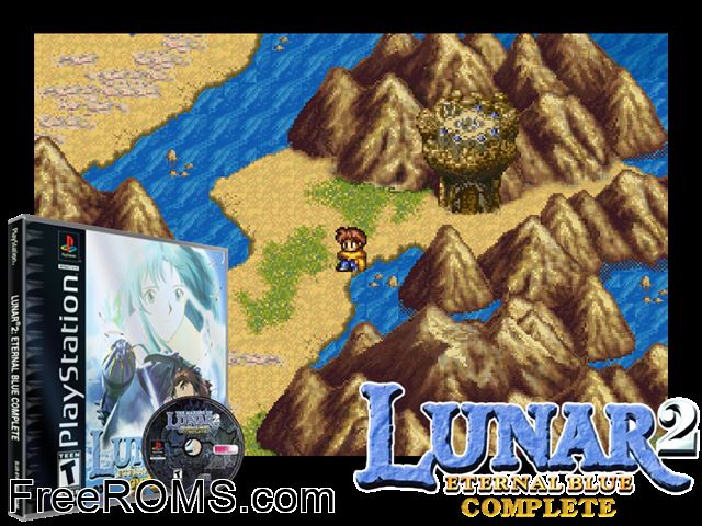 Lunar 2 - Eternal Blue Complete (The Making Of) PSX game showing 3D box cover and gameplay screenshot