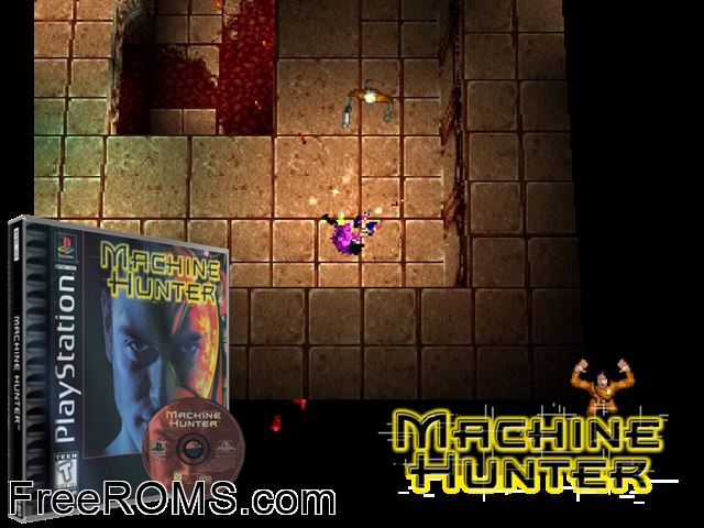Machine Hunter PSX game showing 3D box cover and gameplay screenshot