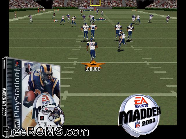 Madden NFL 2003 PSX game showing 3D box cover and gameplay screenshot
