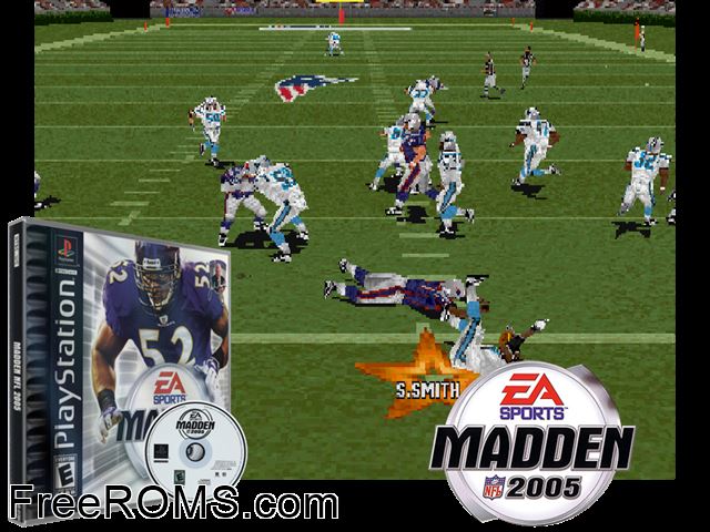 Madden NFL 2005 PSX game showing 3D box cover and gameplay screenshot