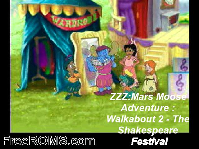 Mars Moose Adventure - Walkabout 2 - The Shakespeare Festival PSX game showing 3D box cover and gameplay screenshot