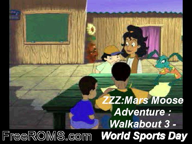 Mars Moose Adventure - Walkabout 3 - World Sports Day PSX game showing 3D box cover and gameplay screenshot