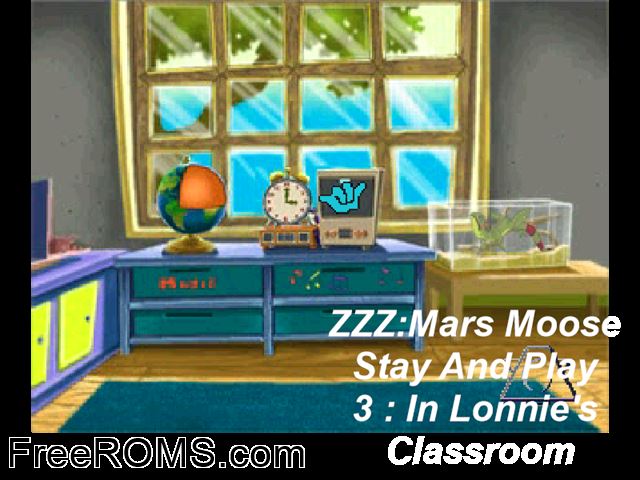 Mars Moose Stay And Play 3 - In Lonnies Classroom PSX game showing 3D box cover and gameplay screenshot