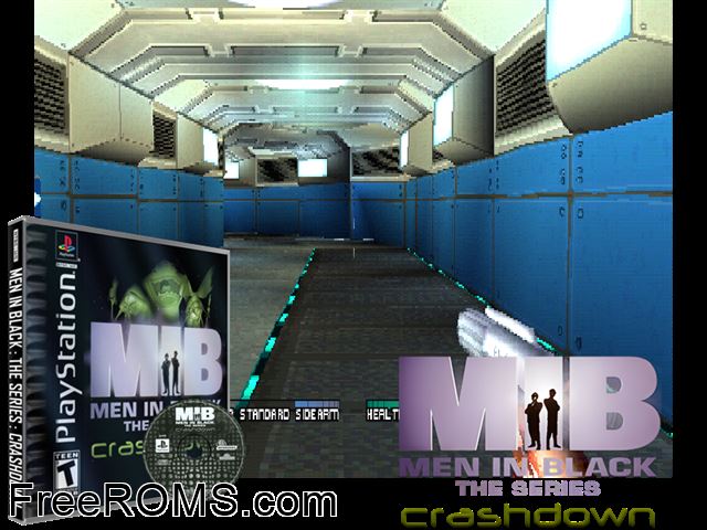 Men In Black - The Series - Crashdown PSX game showing 3D box cover and gameplay screenshot