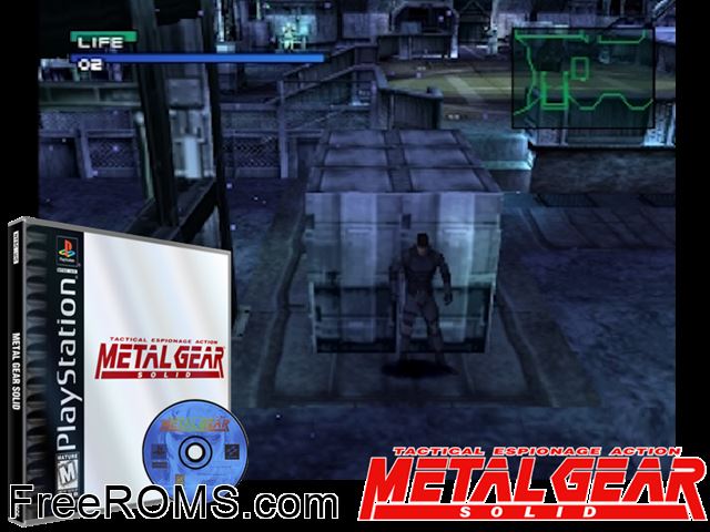 Metal Gear Solid (v1.1) (Disc 2) PSX game showing 3D box cover and gameplay screenshot