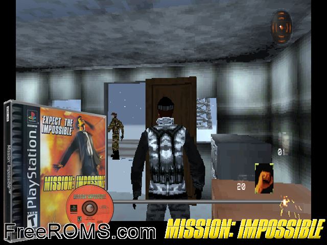 Mission - Impossible (En,Fr,Es) PSX game showing 3D box cover and gameplay screenshot