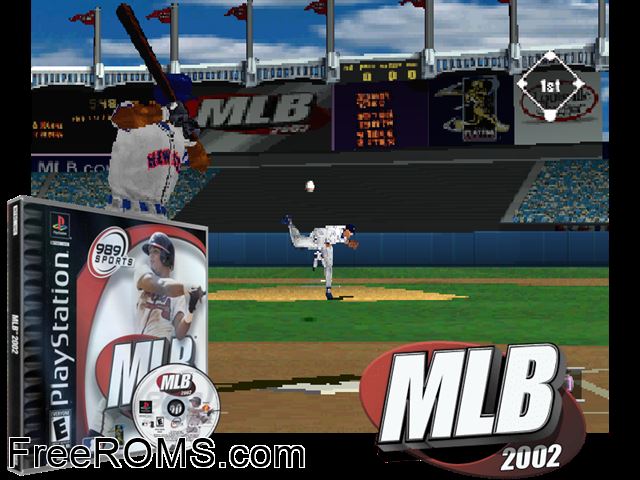 MLB 2002 PSX game showing 3D box cover and gameplay screenshot