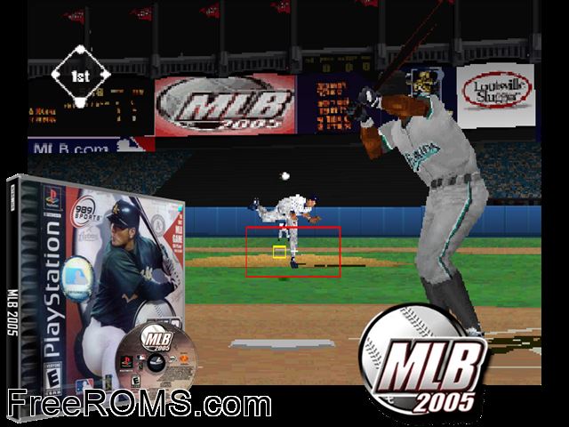 MLB 2005 PSX game showing 3D box cover and gameplay screenshot