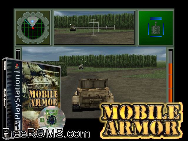 Mobile Armor PSX game showing 3D box cover and gameplay screenshot