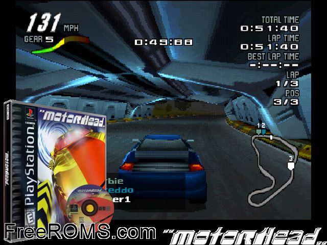 Motorhead PSX game showing 3D box cover and gameplay screenshot