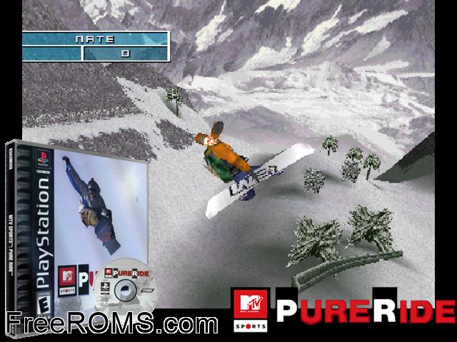 MTV Sports - Pure Ride PSX game showing 3D box cover and gameplay screenshot