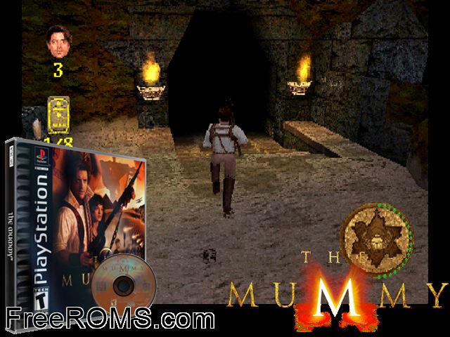 Mummy, The PSX game showing 3D box cover and gameplay screenshot