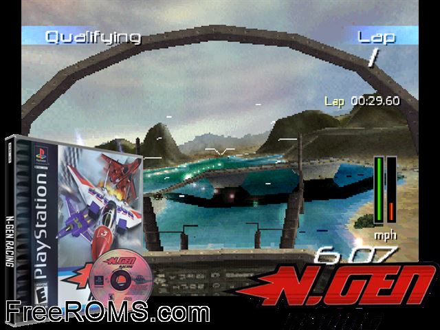 N-Gen Racing PSX game showing 3D box cover and gameplay screenshot
