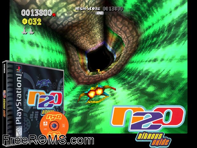 N2O - Nitrous Oxide PSX game showing 3D box cover and gameplay screenshot