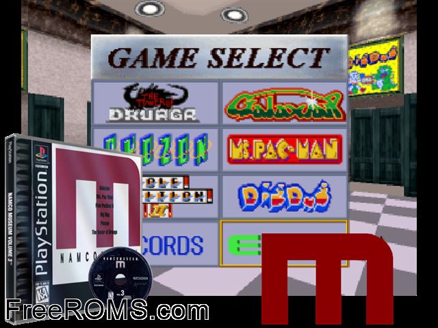 Namco Museum Vol. 3 PSX game showing 3D box cover and gameplay screenshot