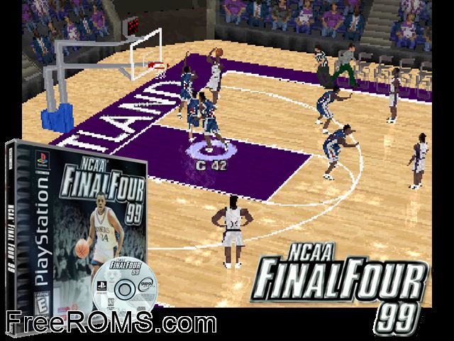 NCAA Final Four '99 PSX game showing 3D box cover and gameplay screenshot