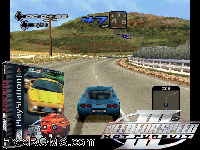 Need For Speed III - Hot Pursuit PSX game showing 3D box cover and gameplay screenshot