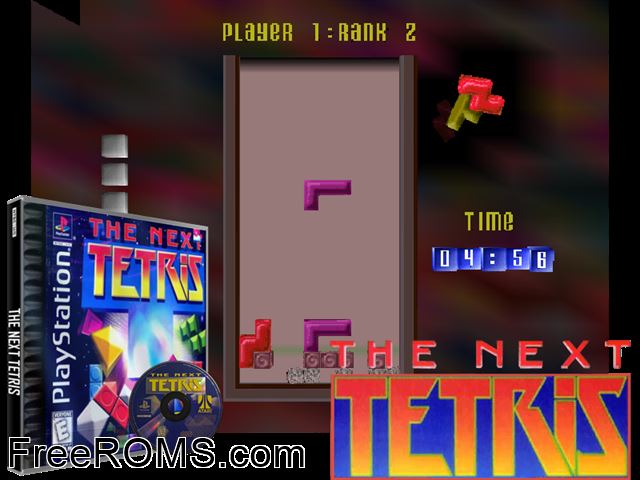 Next Tetris; The PSX game showing 3D box cover and gameplay screenshot