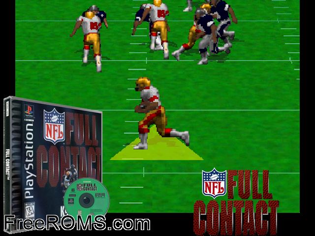 NFL Full Contact PSX game showing 3D box cover and gameplay screenshot