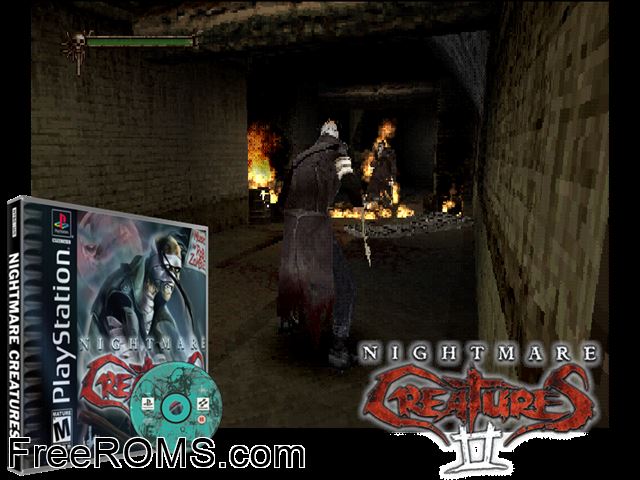 Nightmare Creatures II PSX game showing 3D box cover and gameplay screenshot
