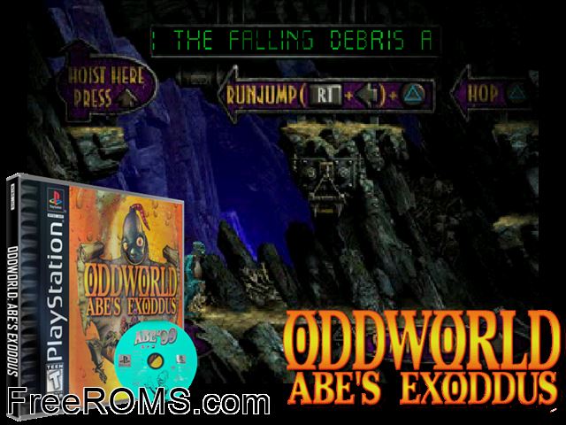 Oddworld - Abes Exoddus (Disc 2) PSX game showing 3D box cover and gameplay screenshot
