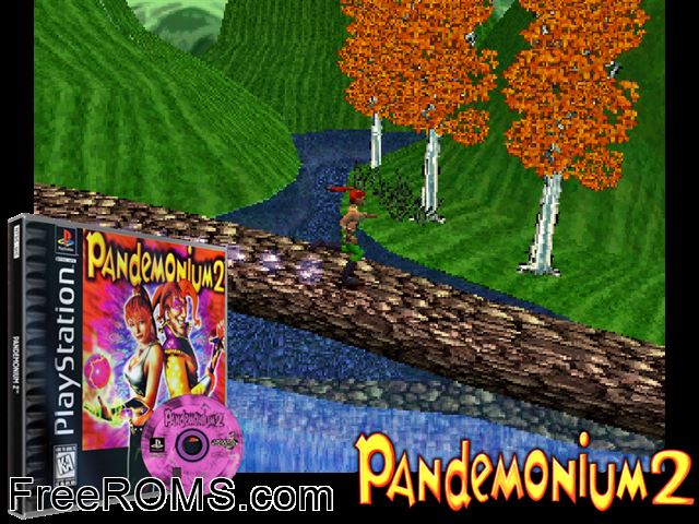 Pandemonium! 2 PSX game showing 3D box cover and gameplay screenshot
