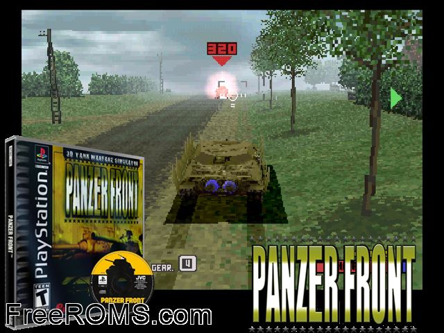 Panzer Front PSX game showing 3D box cover and gameplay screenshot
