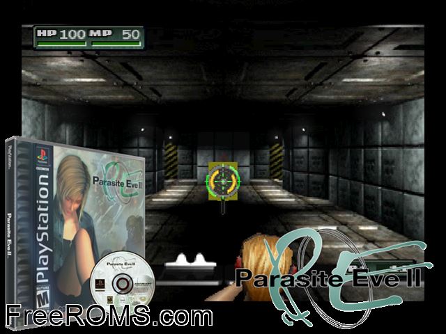 Parasite Eve II (Disc 2) PSX game showing 3D box cover and gameplay screenshot