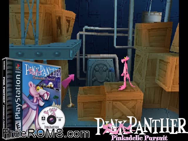 Pink Panther - Pinkadelic Pursuit PSX game showing 3D box cover and gameplay screenshot