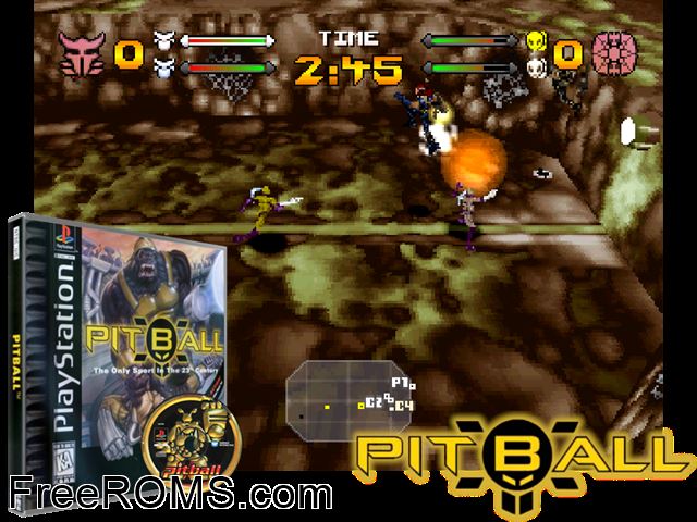 Pitball PSX game showing 3D box cover and gameplay screenshot