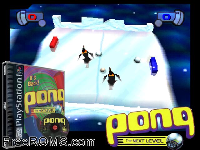 Pong - The Next Level PSX game showing 3D box cover and gameplay screenshot